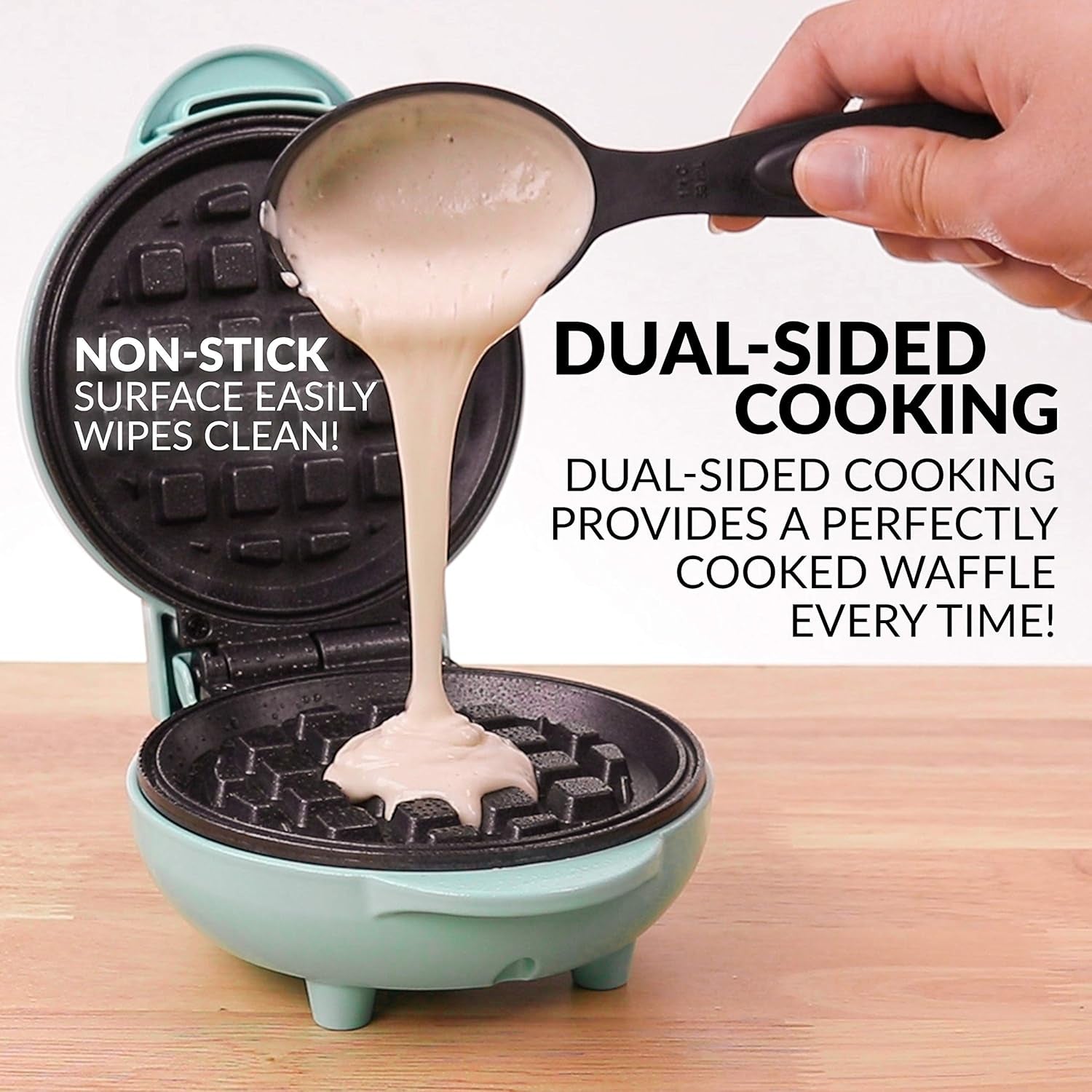 Nostalgia Mymini Personal Electric Waffle Maker, 5-Inch Cooking Surface, Waffle Iron for Hash Browns, French Toast, Grilled Cheese, Quesadilla, Brownies, Cookies, Aqua