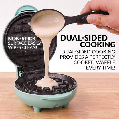 Nostalgia Mymini Personal Electric Waffle Maker, 5-Inch Cooking Surface, Waffle Iron for Hash Browns, French Toast, Grilled Cheese, Quesadilla, Brownies, Cookies, Aqua