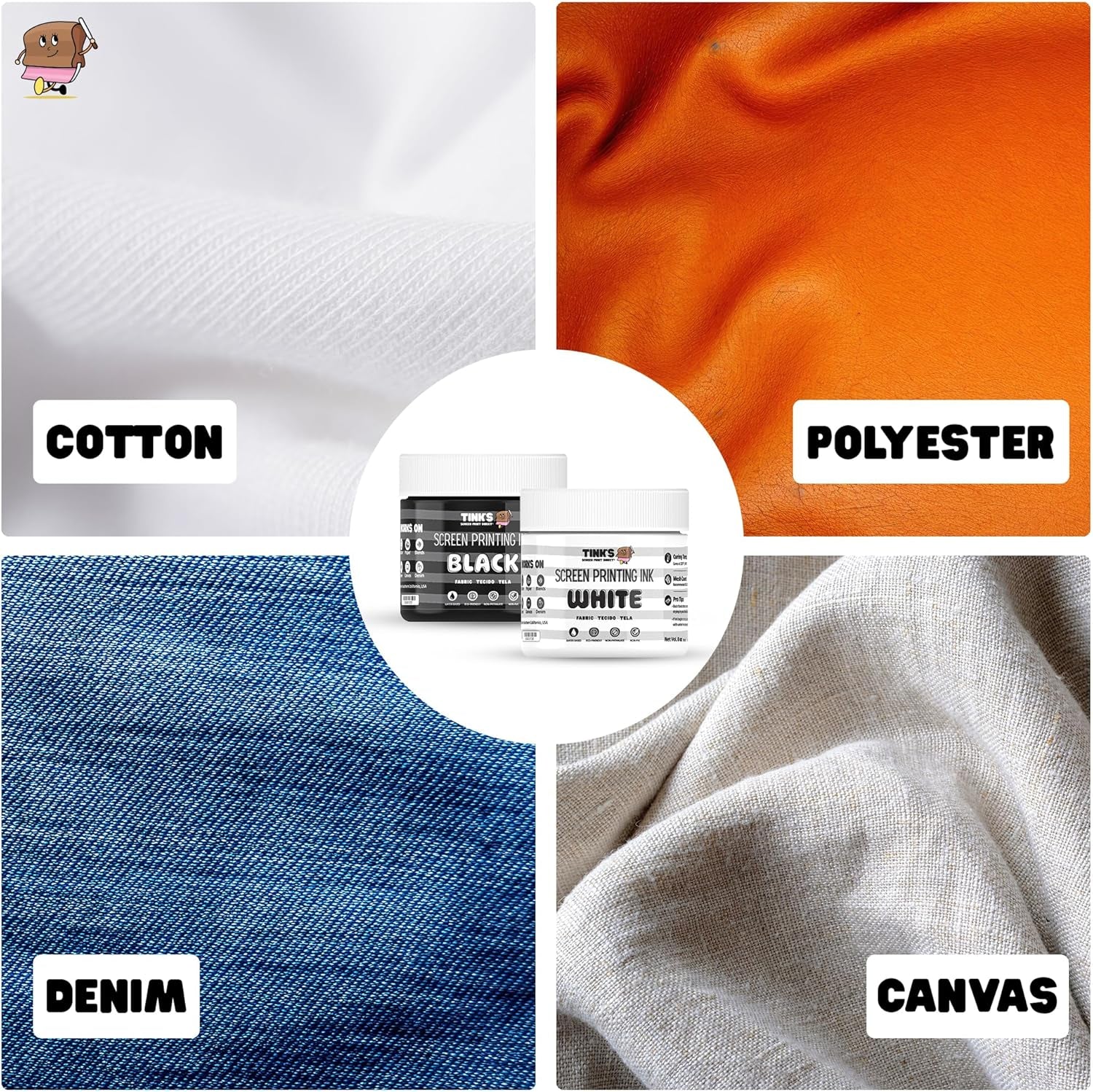 Tinks® Screen Printing Ink Set (6 Color - 4 Oz.) —Screen Printing Fabric Ink for Cotton and Polyester, for Silk Screens and Linocut, Opaque Fabric Paint—Paintmaking Supplies for Shirts and Tote Bags