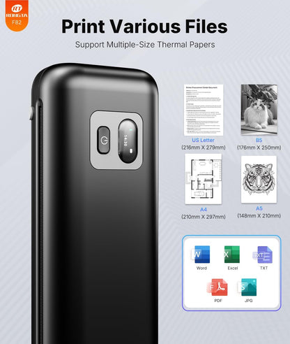 Rongta Portable Printer Wireless for Travel, Thermal Inkless Printers for 8.5"*11" US Letter, Compatible with Android Ios Smartphone, Mac Windows Laptop for Office, Home, Travel (Black)
