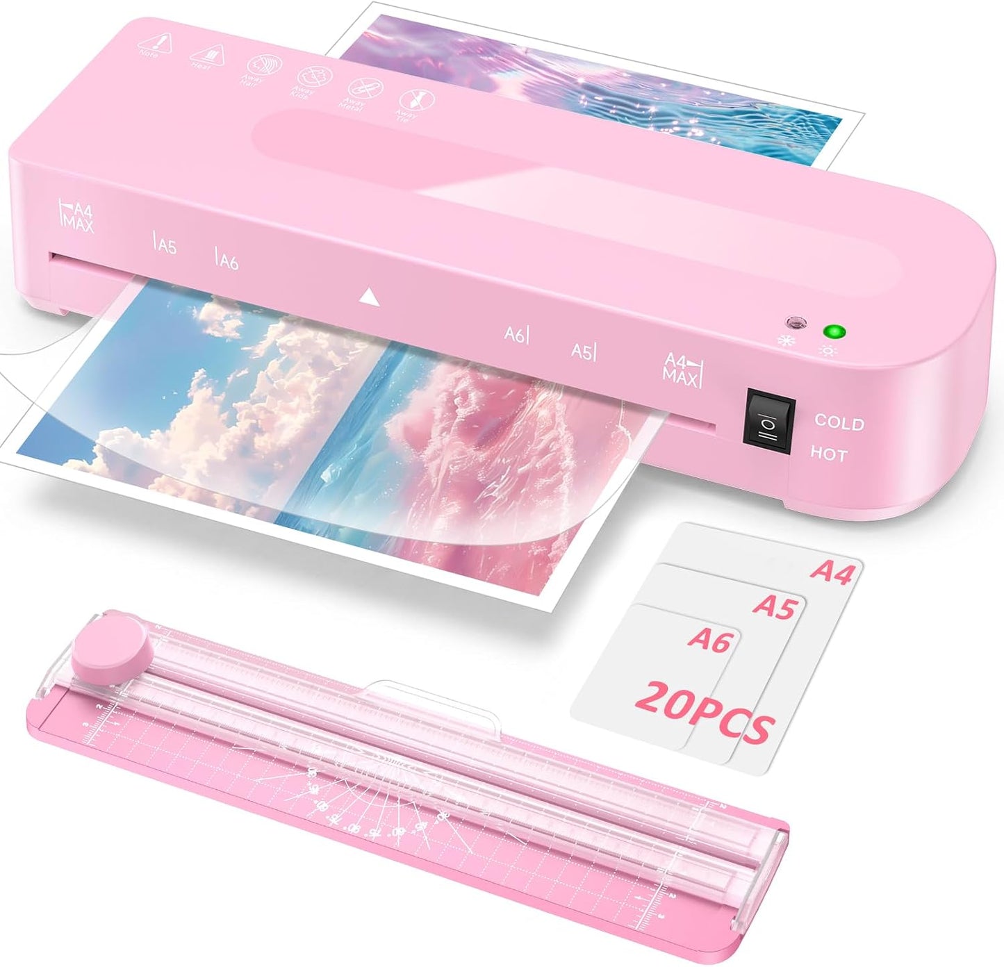 9 Inch Laminator Machine with 20 Laminating Sheets, Hot & Cold with Trimmer | A4 Laminating Machine for Office, School, Business and Home