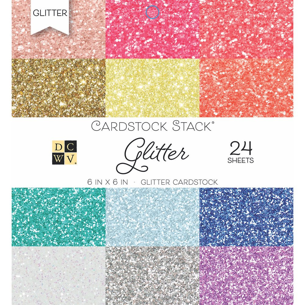 Single-Sided Cardstock Stack 6"X6" 24/Pkg-Glitter, 12 Colors/2Ea