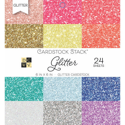 Single-Sided Cardstock Stack 6"X6" 24/Pkg-Glitter, 12 Colors/2Ea