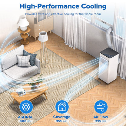 8000 BTU Ashare Portable Air Conditioner, 4-In-1 AC Unit with Fan, Cool and Dehumidifier, Sleep Mode, Remote Control, for Rooms up to 350 Sq Ft