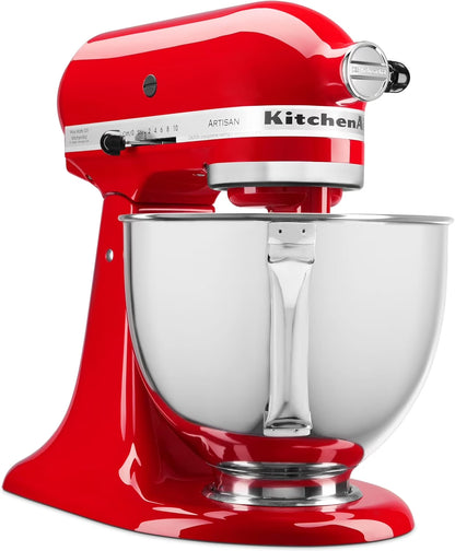Artisan Series Tilt Head 5 Qt Stand Mixer, Passion Red with Flat Beater, Dough Hook, Whip