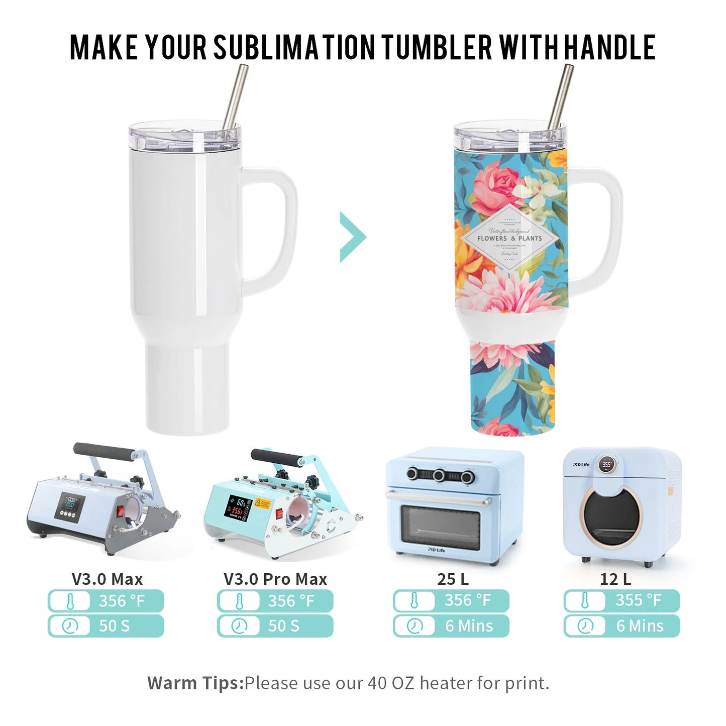 40 Oz 30 Oz V3.0 Pro 2 in 1 Mug Press Heat Press Machine Sublimation Starter Benginers Kit Bundle with 20 OZ Sublimation Tumblers,40 OZ Sublimation Tumblers,Sublimation Paper,Cup Tumbler Cradle and Butcher Paper