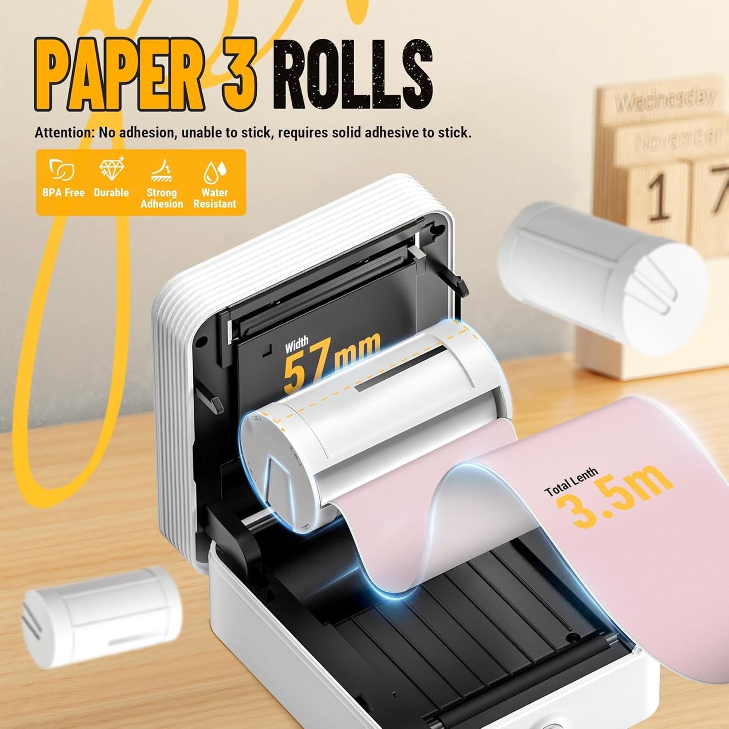 Nelko Genuine Self-Adhesive Thermal Printer Stickers, Compatible with PM230 Mini Sticker Printer, Black on White, 54Mmx3.5M Mini Sticker Printer Paper, 3 Rolls, Blue/Pink/Purple