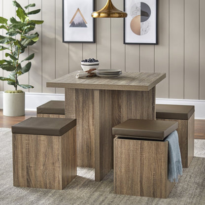 5-Piece Dexter Dining Room/Kitchen Set with Storage Ottoman, Multiple Colors