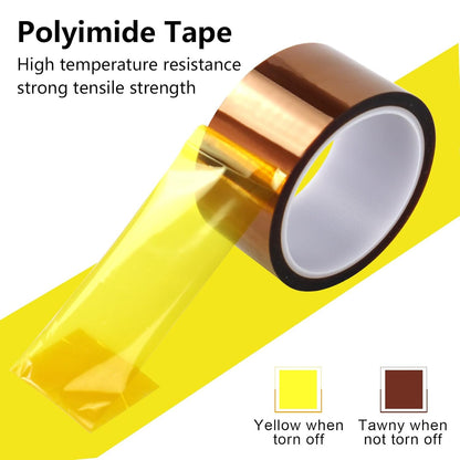 BOMEI PACK Polyimide Tape, 2 Pack High-Temperature Resistant Tape 2Inch X 33M(108Ft), No Residue Heat-Resistant Tape for Electric Task, 3D Printing, Soldering, Sublimation, Masking