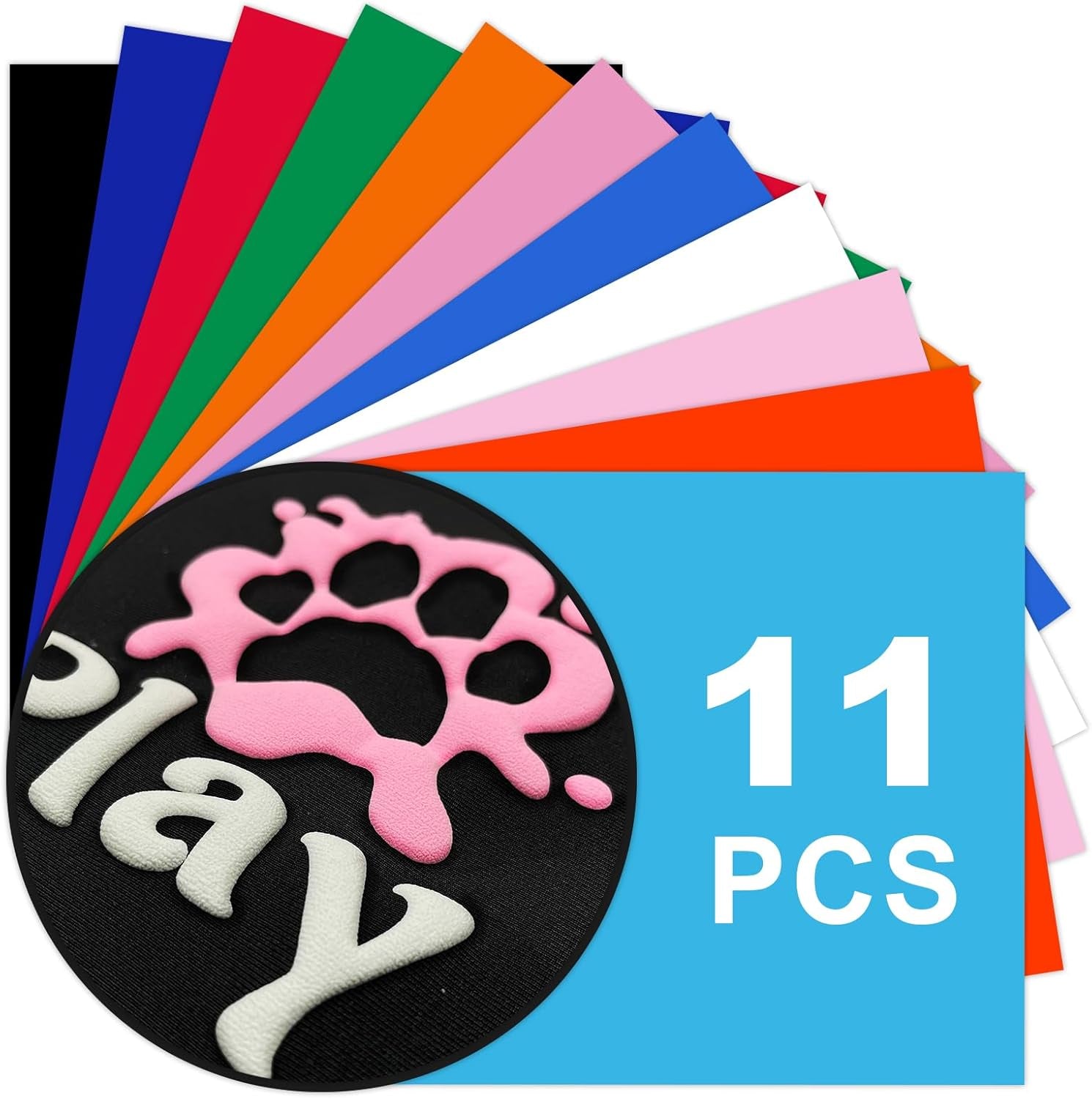 Puff Vinyl Heat Transfer, 11 Sheets, 12 X 10Inches, 3D Foaming Puff Colorful HTV Iron on Vinyl for T-Shirts DIY Compatible with Cricut or Silhoutte Cameo by SCENQI
