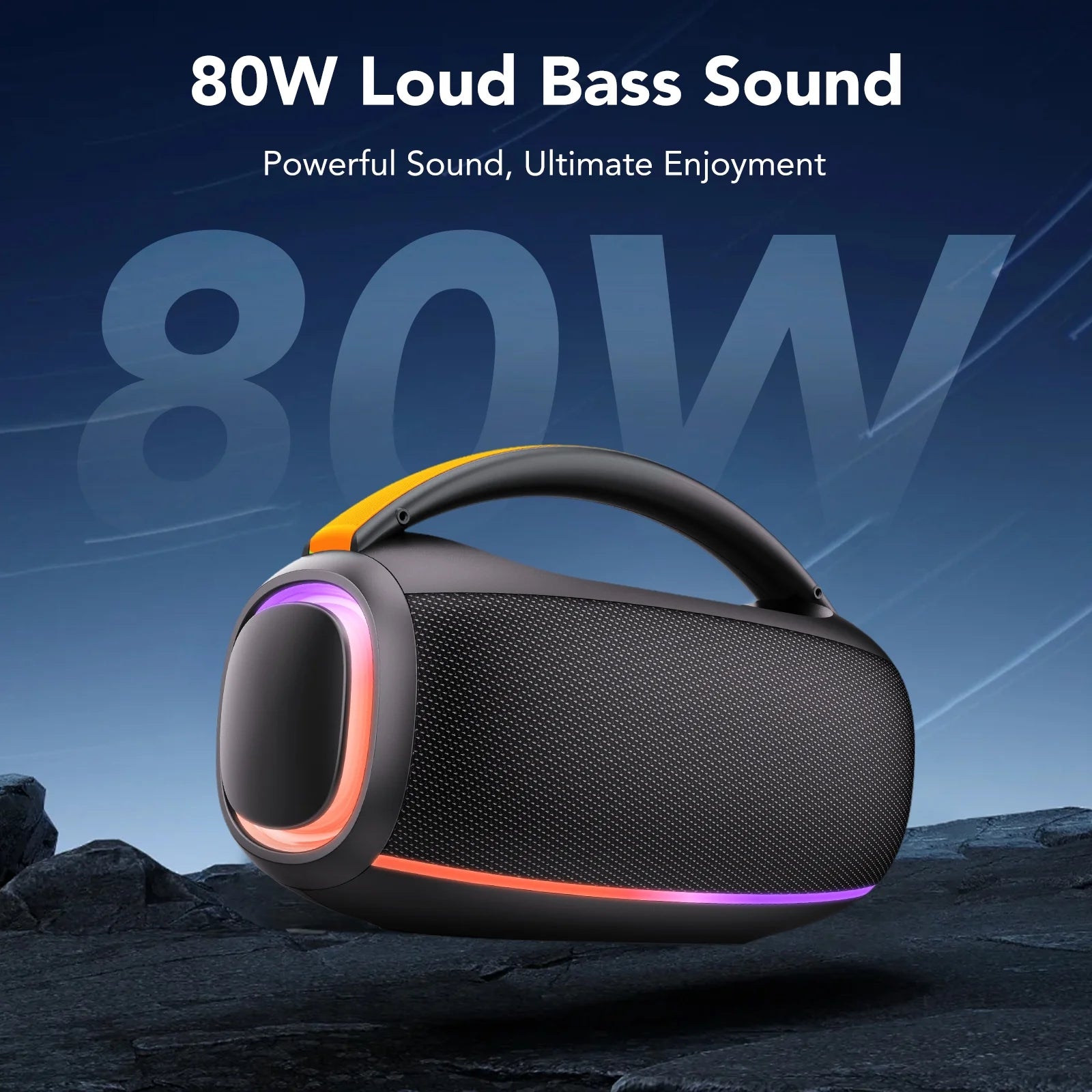 Outdoor Bluetooth Speaker, 80W Loud Speaker with Bass, Speakers Bluetooth Wireless with 24H Long Battery Life, IPX7 Waterproof, Speakers for Pool Beach Party, Portable Speaker with TWS (Black)