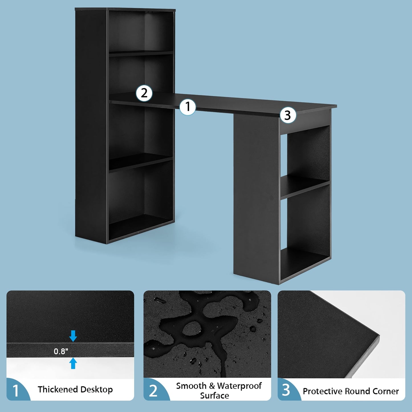 Computer Desk Writing Workstation Office W/6-Tier Storage Shelves Black