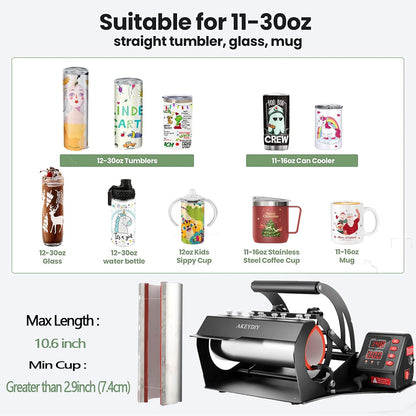 AKEYDIY Tumbler Heat Press 30Oz 20Oz 16Oz Sublimation Tumblers Press Straight Skinny Tumbler Cup Press Glass Jar Cans,Tumbler Mug Heat Press Machine 20 and 30Oz 11-16Oz DIY Heat Transfer Press Vinyl