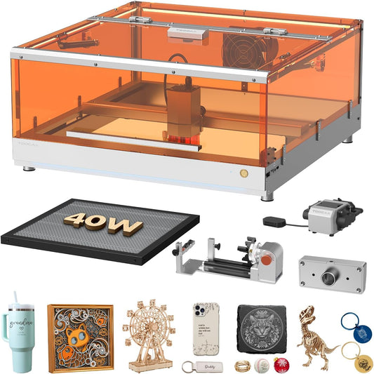 TOOCAA 40W Laser Engraver and Cutter Machine with 5 in 1 Rotary Roller Set,Smart Camera,Air Assist,Honeycomb Panel, 22" X 22" Bed Size Enclosed Laser Engraver Cutting Machine for Tumblers Wood Metal