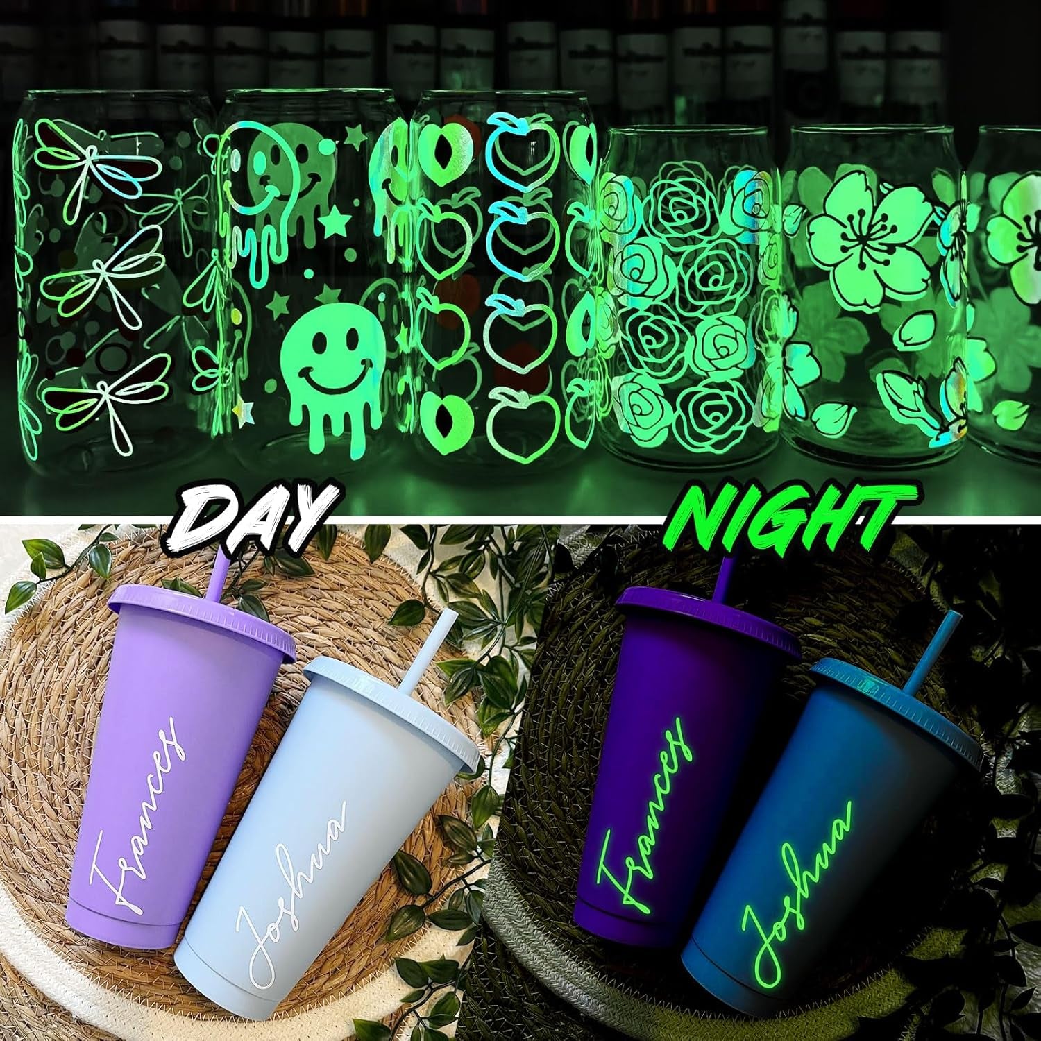 Glow in the Dark Matte Adhesive Vinyl, White to Neon Green, 1Ft X 5Ft for Craft Cutter Sign Plotter Wall Decals Scrapbook Lettering DIY Decorations