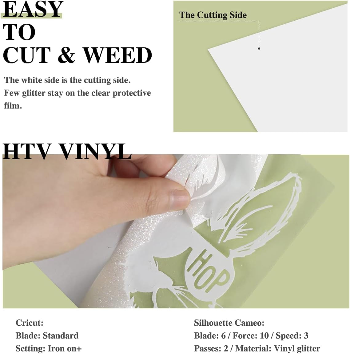 Rainbow White Glitter HTV Vinyl Roll-12" X 6 FT White Glitter Heat Transfer Vinyl Bundle, White Glitter Iron on Vinyl for All Cutting Machines