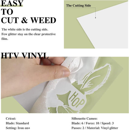 Rainbow White Glitter HTV Vinyl Roll-12" X 6 FT White Glitter Heat Transfer Vinyl Bundle, White Glitter Iron on Vinyl for All Cutting Machines