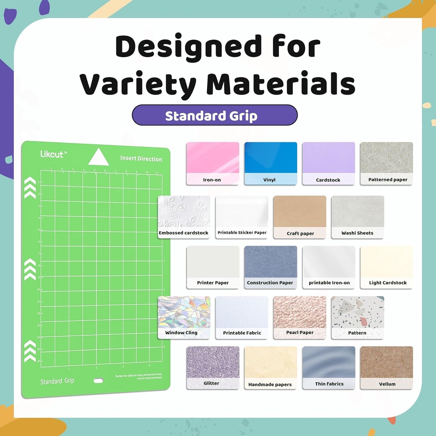 Cutting Mat for Glee S501 Cutter, 4.5" X 6.5" Standard Grip Mat for DIY Crafty, 3 Packs Likcut Accessories Mats, Adhesive Sticky Green Quilting Replacement Cut Mats for Iron On, Vinyl and More