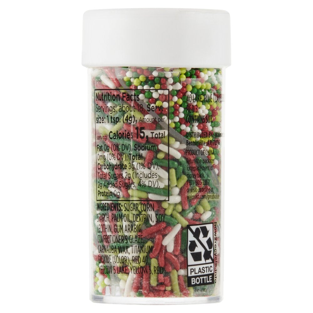 Christmas Sprinkles Twist Bottle, Jimmies and Nonpareils, Green, Red & White, 2.5 Oz.