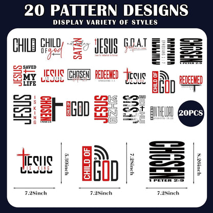 Dazoratix Christian Iron on Transfers - 20 Sheets Jesus Bible Verse DTF Ready to Press Heat Patches Religious Faith Vinyl Stickers Decals for Men T Shirts Clothes Pillow Bag Hat Appliques DIY Crafts