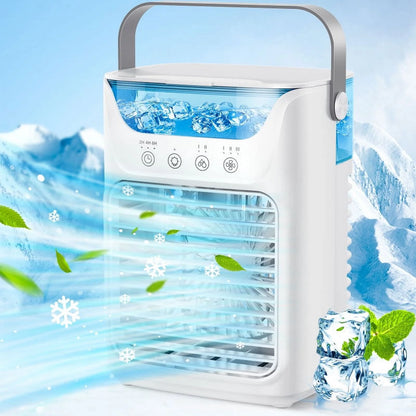Portable Air Conditioner, Personal Air Conditioner, Tabletop Mini AC, 3 in 1 Evaporative Air Cooler with 3 Speeds, 2 Mist Spray, 7 Color Ambient Lights, 24Oz Removable Water Tank for Bedroom Office