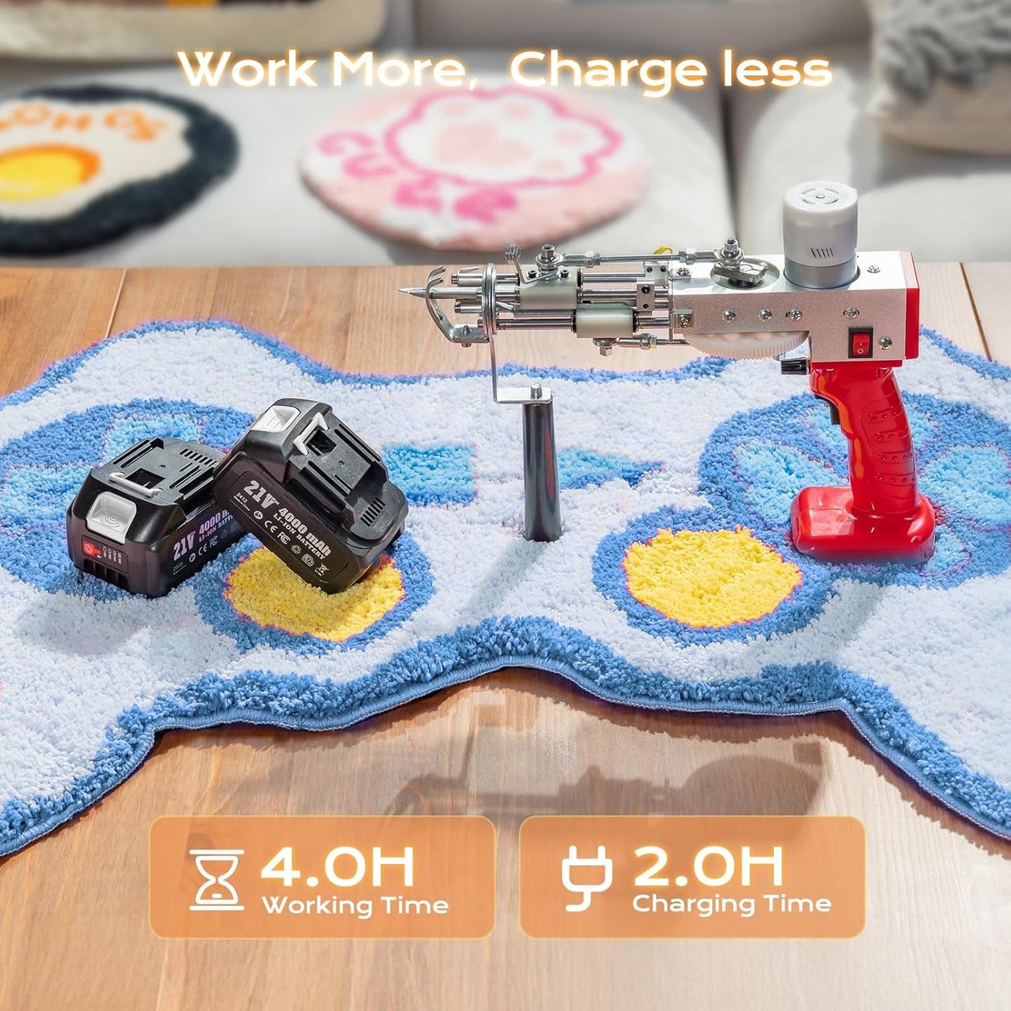 BESGEER Cordless Rug Tufting Gun with Carpet Trimmer Kit, Tufting Gun Starter Kit with 2Pcs 4.0Ah Batteries，2 in 1 Cut Pile and Loop Pile Tufting Gun