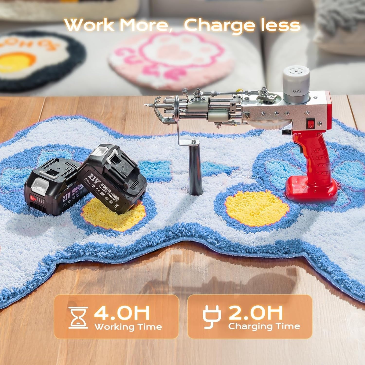BESGEER Cordless Rug Tufting Gun with Carpet Trimmer Kit, Tufting Gun Starter Kit with 2Pcs 4.0Ah Batteries，2 in 1 Cut Pile and Loop Pile Tufting Gun