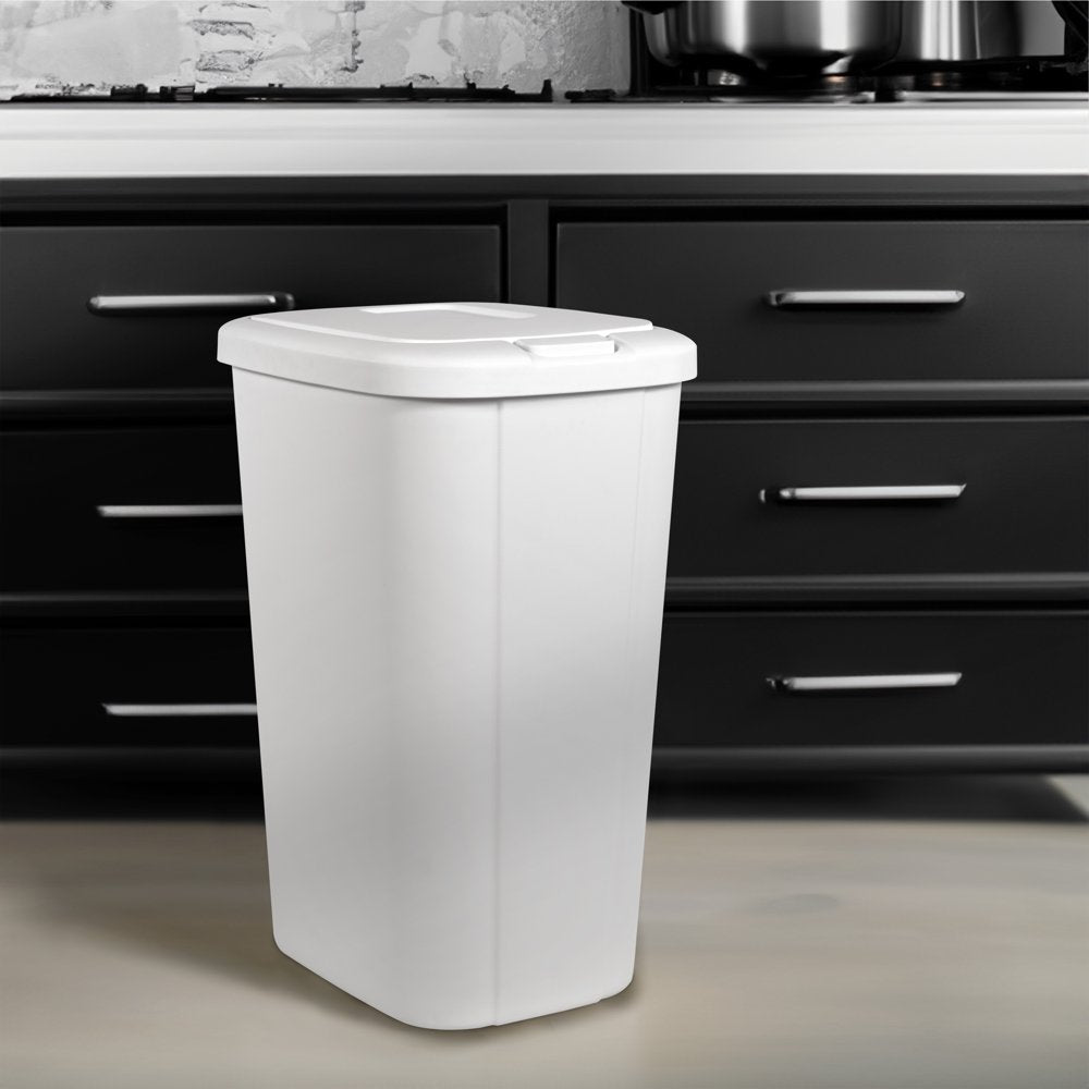 13.3 Gallon Trash Can, Plastic Touch Top Kitchen Trash Can, White