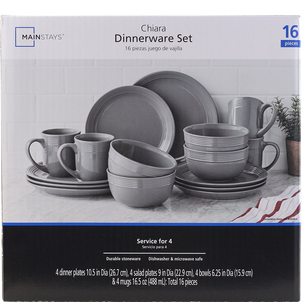 Chiara 16-Piece Stoneware Gray Dinnerware Set