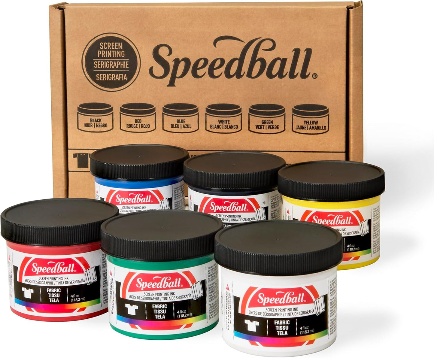 Fabric Screen Printing Ink Starter Set, 6-Colors, 4 Fl Oz for T-Shirt and Silkscreen Printmaking