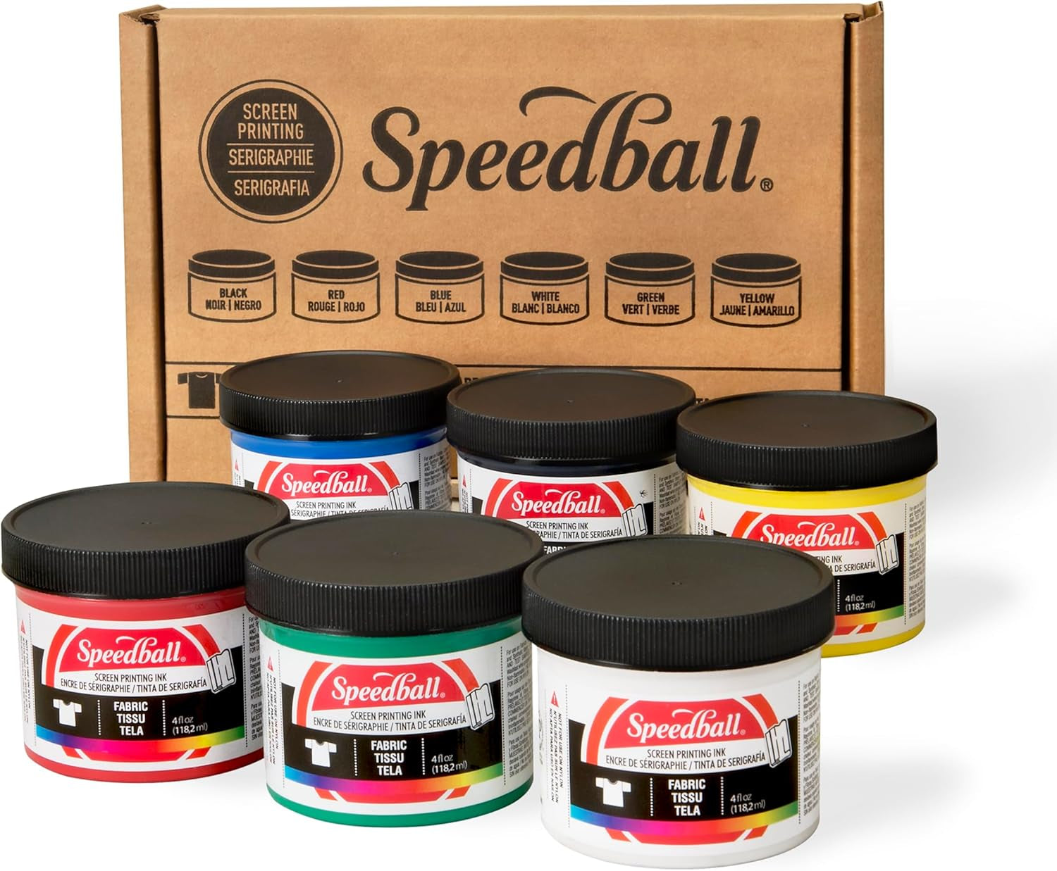 Speedball Fabric Screen Printing Ink Starter Set, 6-Colors, 4 Fl Oz for T-Shirt and Silkscreen Printmaking