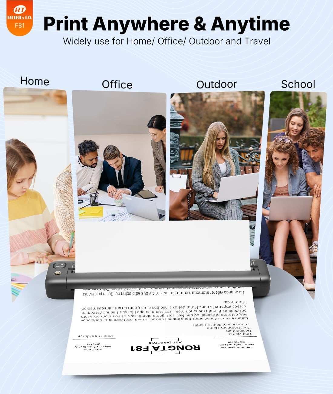 Rongta Portable Printers Wireless for Travel, Bluetooth Mobile Printer, Thermal Inkless Printer for School/Office/Home Use, Compatible with Android,Ios & Laptop (Gray)