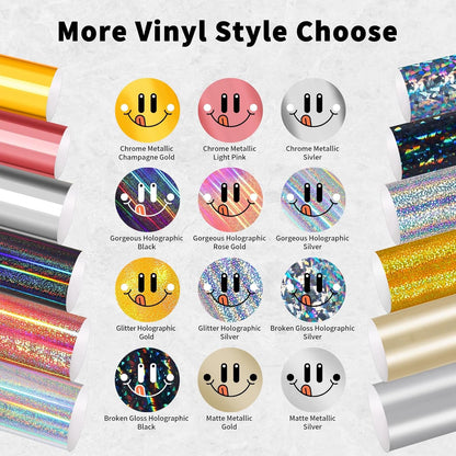 Holographic Permanent Vinyl Bundle, 12" X 10" 12 Sheets Rose Gold, Gold and Silver Permanent Adhesive Vinyl for DIY Sticker, Home and Car Decor,