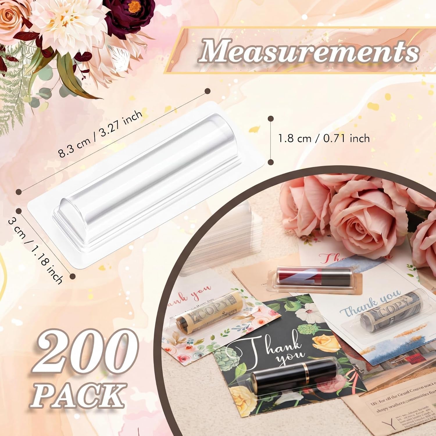 Barydat 200 Pcs Clear Lip Balm Pouches Plastic Money Holder for Cash Gift Lipstick Plastic Domes Compact Money Card Holder with Adhesive Lip Balm Cards for Organize DIY Storage