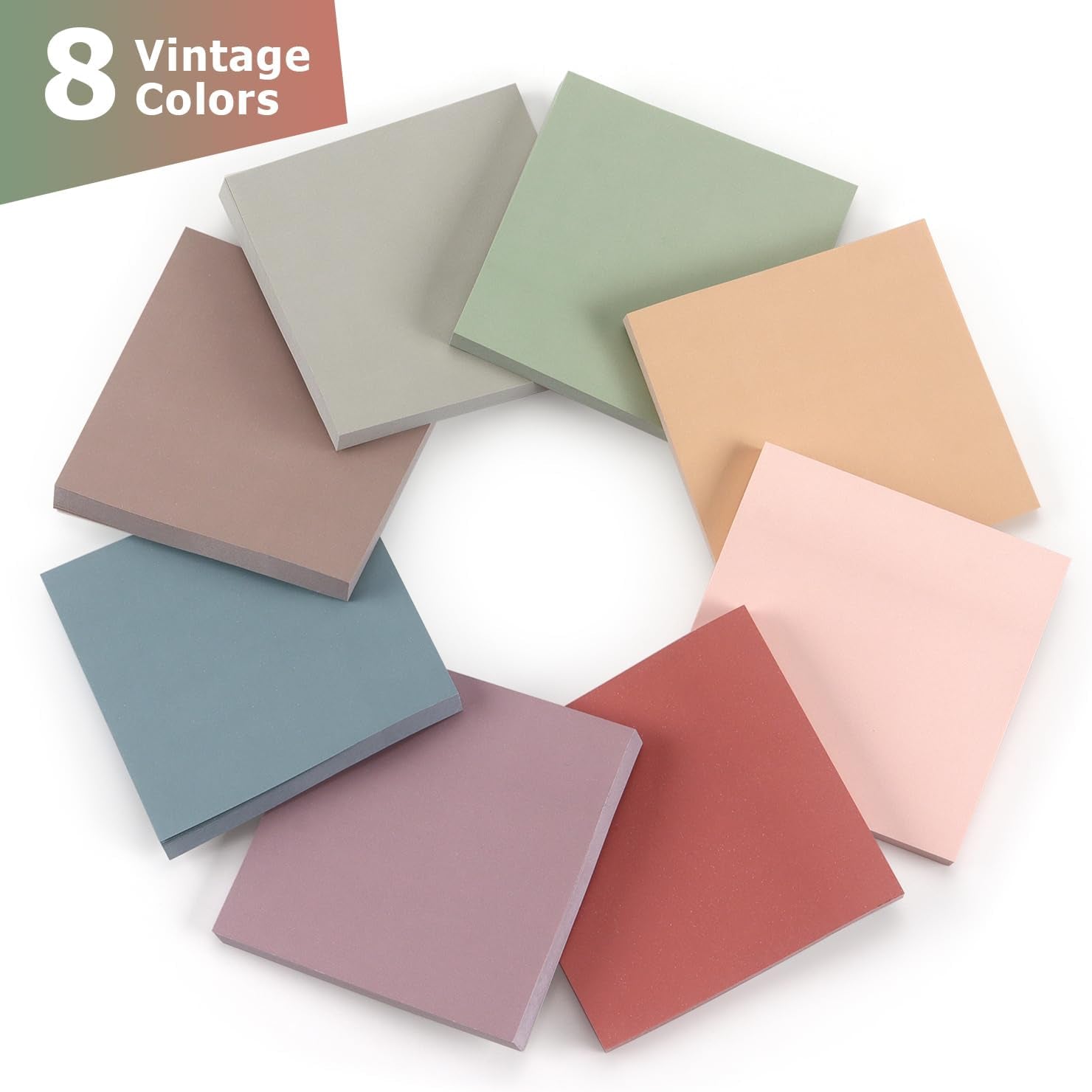 Sticky Notes 3X3 Self-Stick Notes Pads with 8 Morandi Colors, Easy to Post for Office, School, Home, 8 Pads/Pack, 80 Sheets/Pad