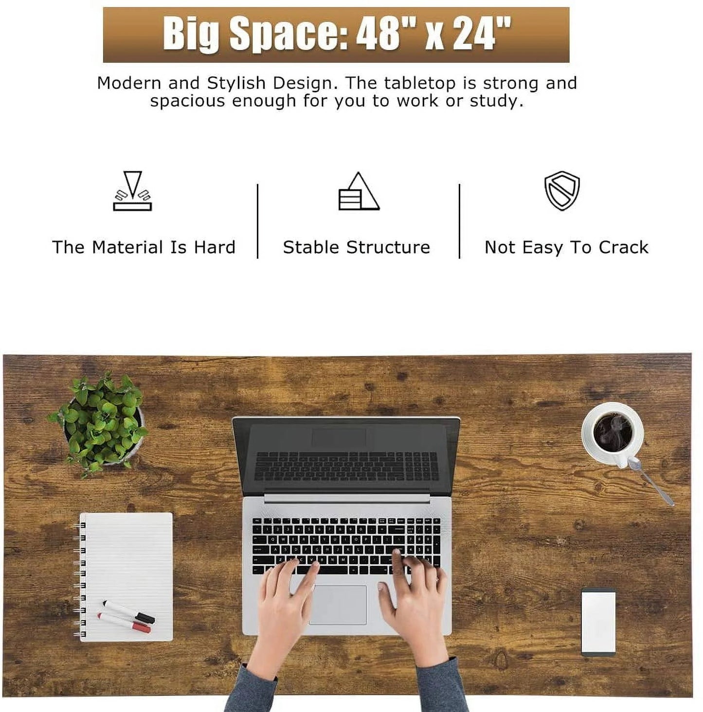 47 Inch Computer Desk Modern Writing Desk, Simple Study Table, Industrial Office Desk, Sturdy Laptop Table for Home Office, Vintage