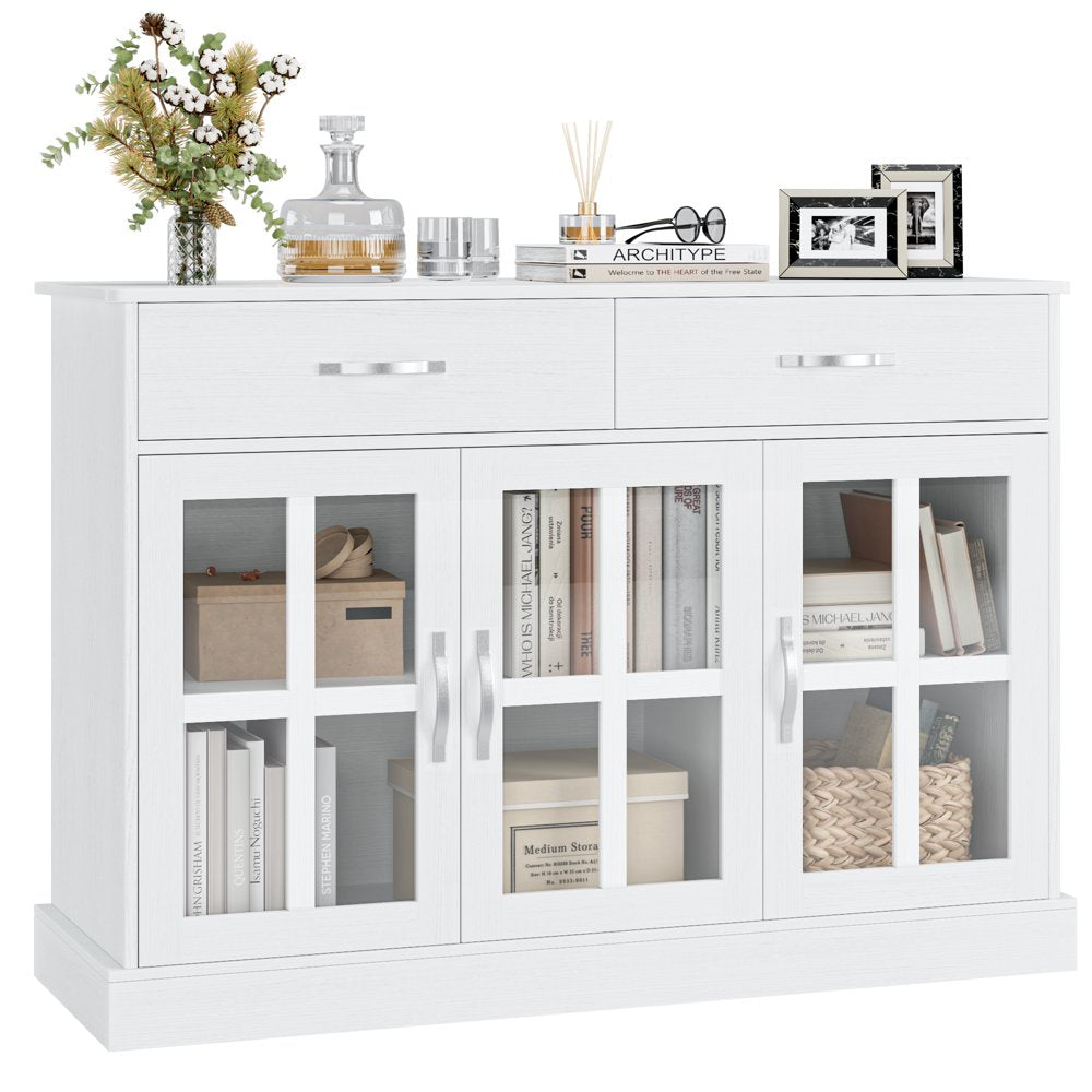 Buffet Storage Cabinet, Kitchen Sideboard with 3 Doors&2 Drawers for Dining Room, White Finish