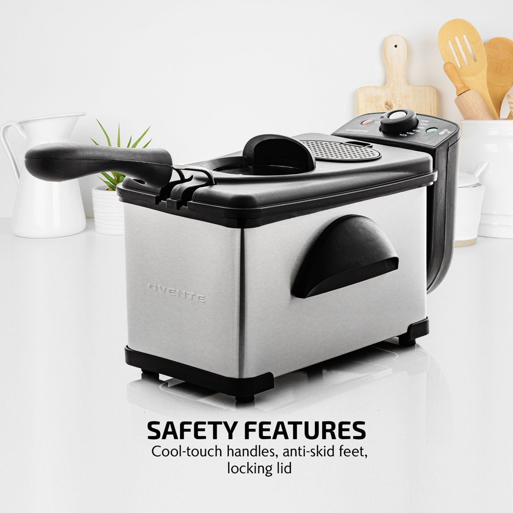 Electric Deep Fryer 2 Liter Capacity, Viewing Window and Odor Filter, New Silver FDM2201BR