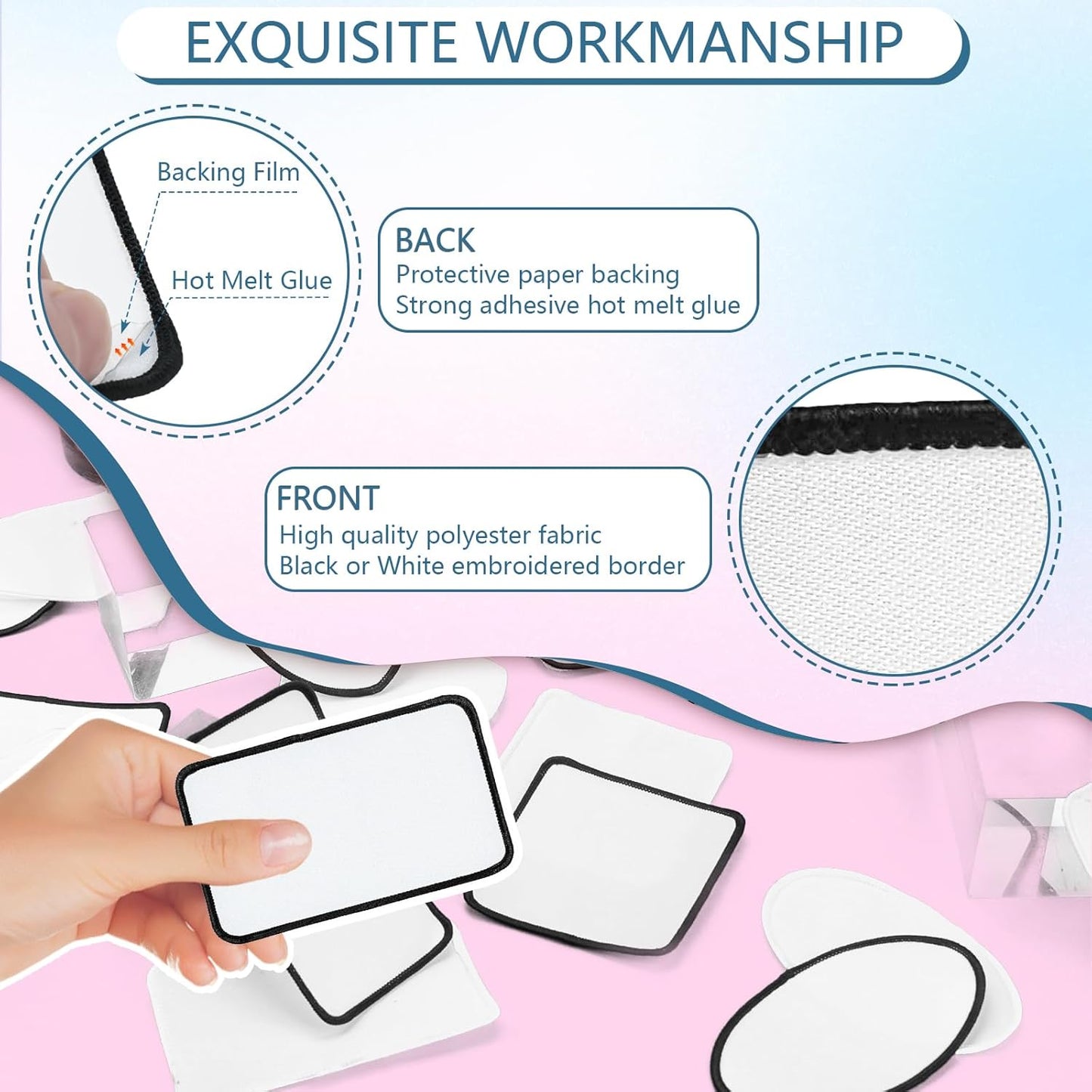 Sublimation Blanks Patches - 40 Pcs Rectangle Large Iron-On Patch with Black Border - Strong Adhesive Badges for DIY Hats Backpack T-Shirt Project