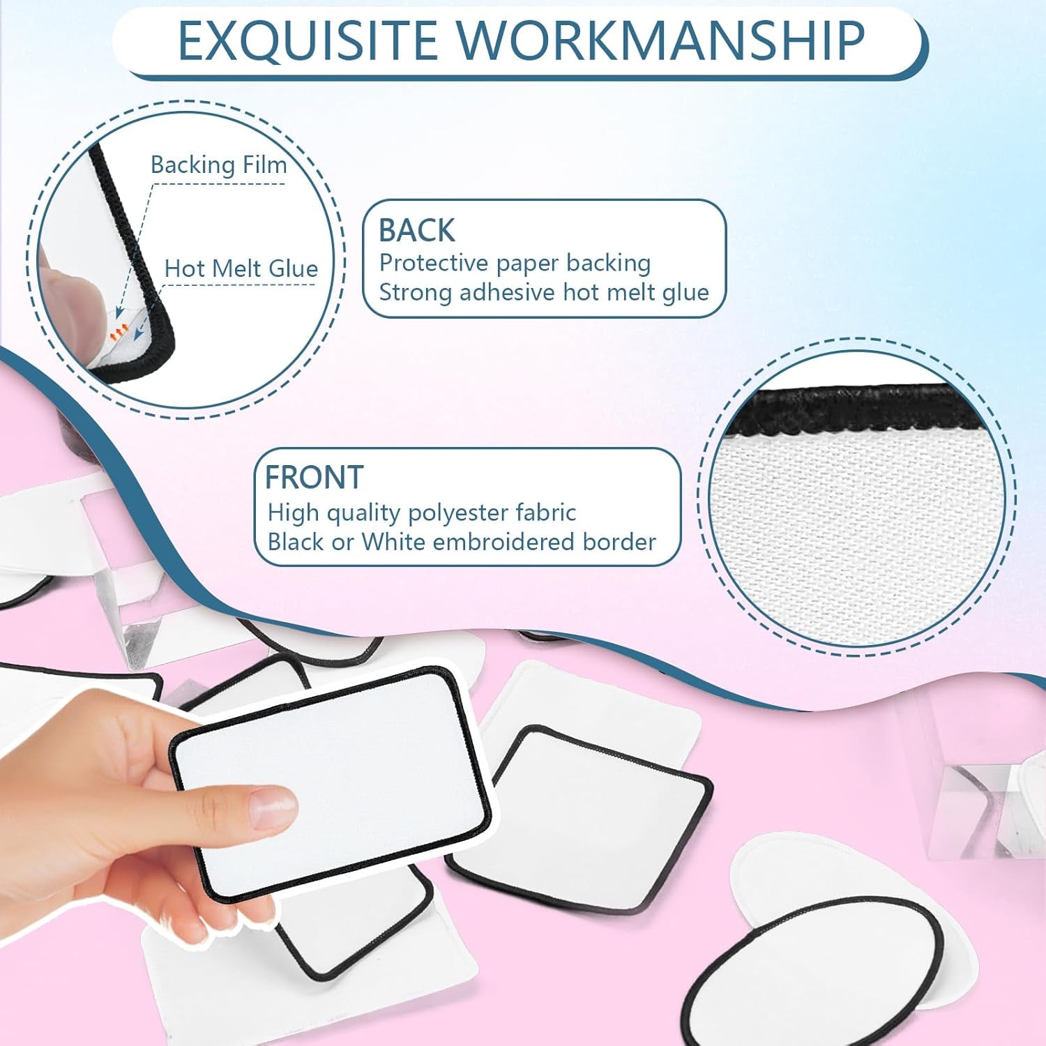 Sublimation Blanks Patches - 40 Pcs Rectangle Large Iron-On Patch with Black Border - Strong Adhesive Badges for DIY Hats Backpack T-Shirt Project