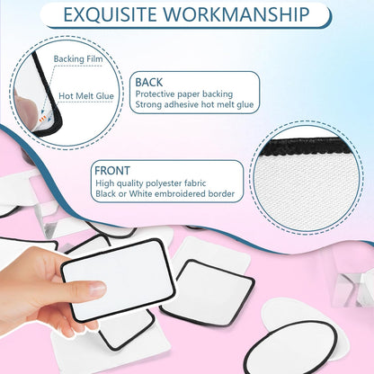 Sublimation Blanks Patches - 40 Pcs Rectangle Large Iron-On Patch with Black Border - Strong Adhesive Badges for DIY Hats Backpack T-Shirt Project