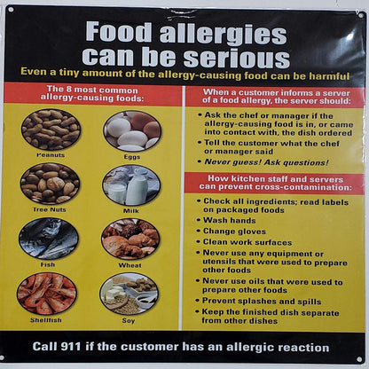 Food Allergies Sign (Aluminium Rust Free, Commercial USE, 14.25X15.75)