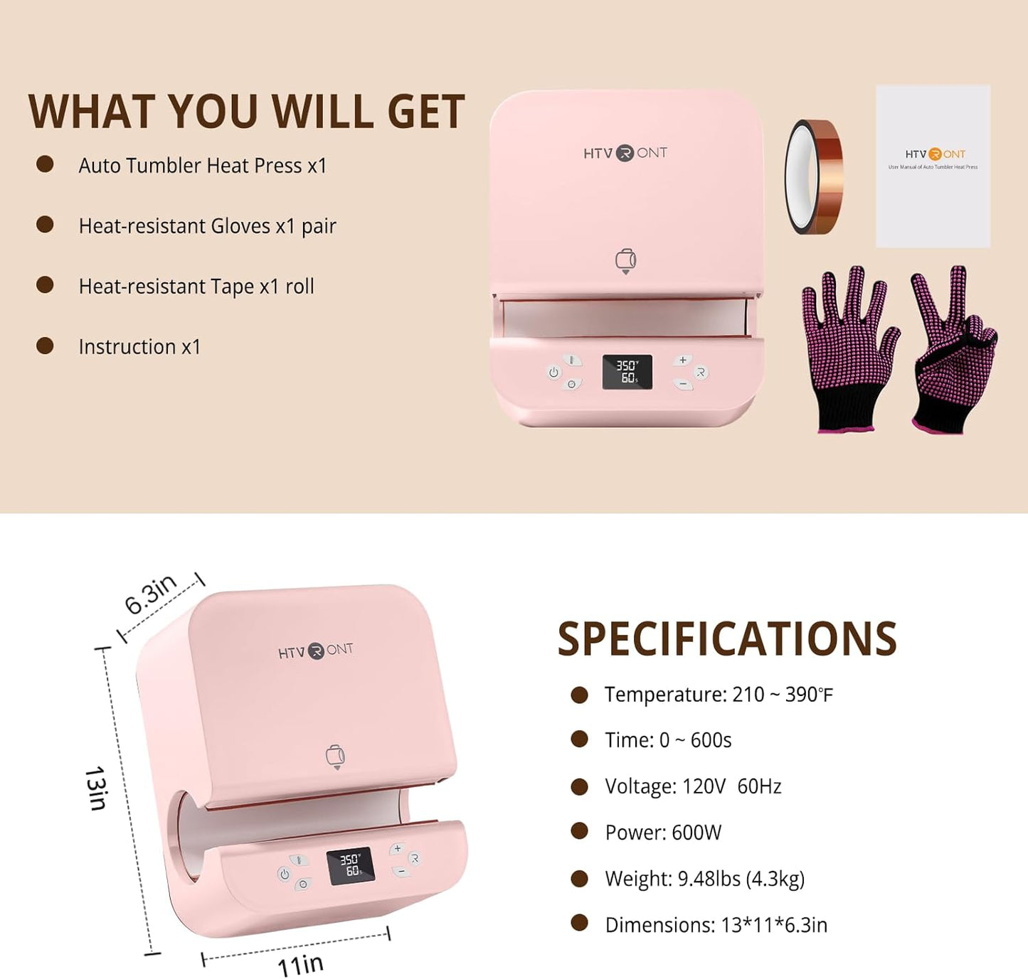 Auto Tumbler Heat Press Machine(Pink), 150 Sheets A4 Sublimation Paper
