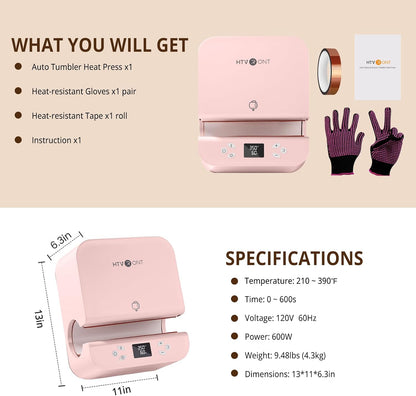 Auto Tumbler Heat Press Machine(Pink), 150 Sheets A4 Sublimation Paper