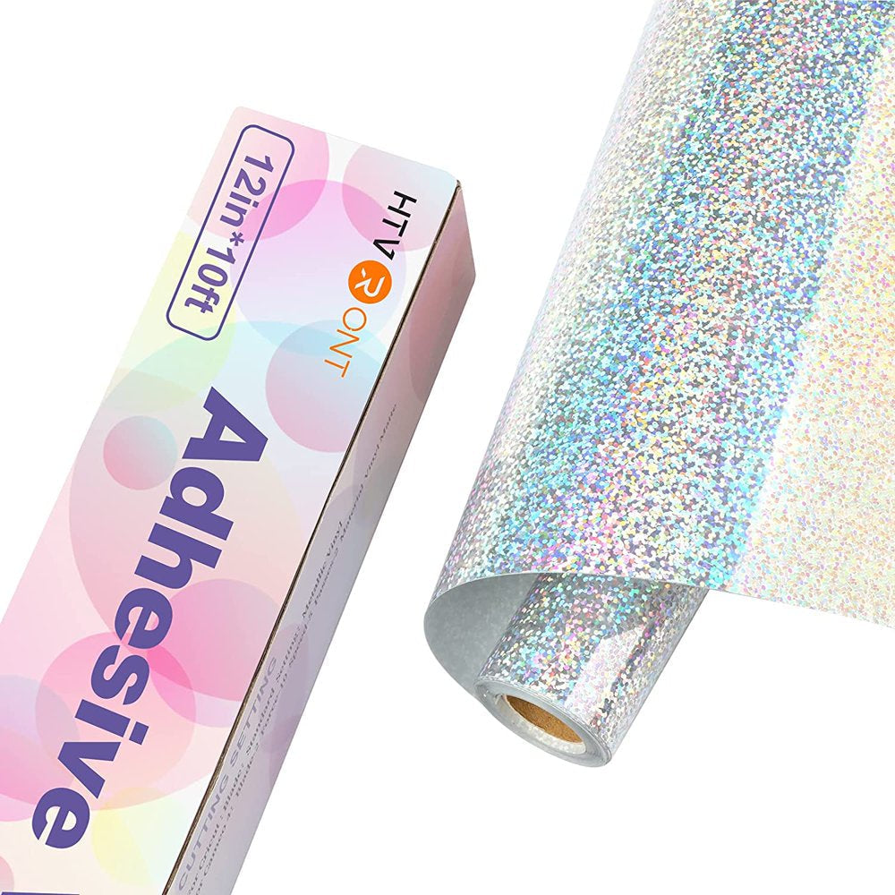 12" X 10FT Holographic Sparkle Rose Gold Glitter Adhesive Vinyl Permanent Roll for Cricut