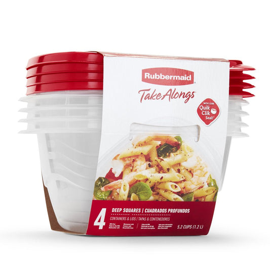 Takealongs 5.2 Cup Deep Square Food Storage Containers, Set of 4, Red