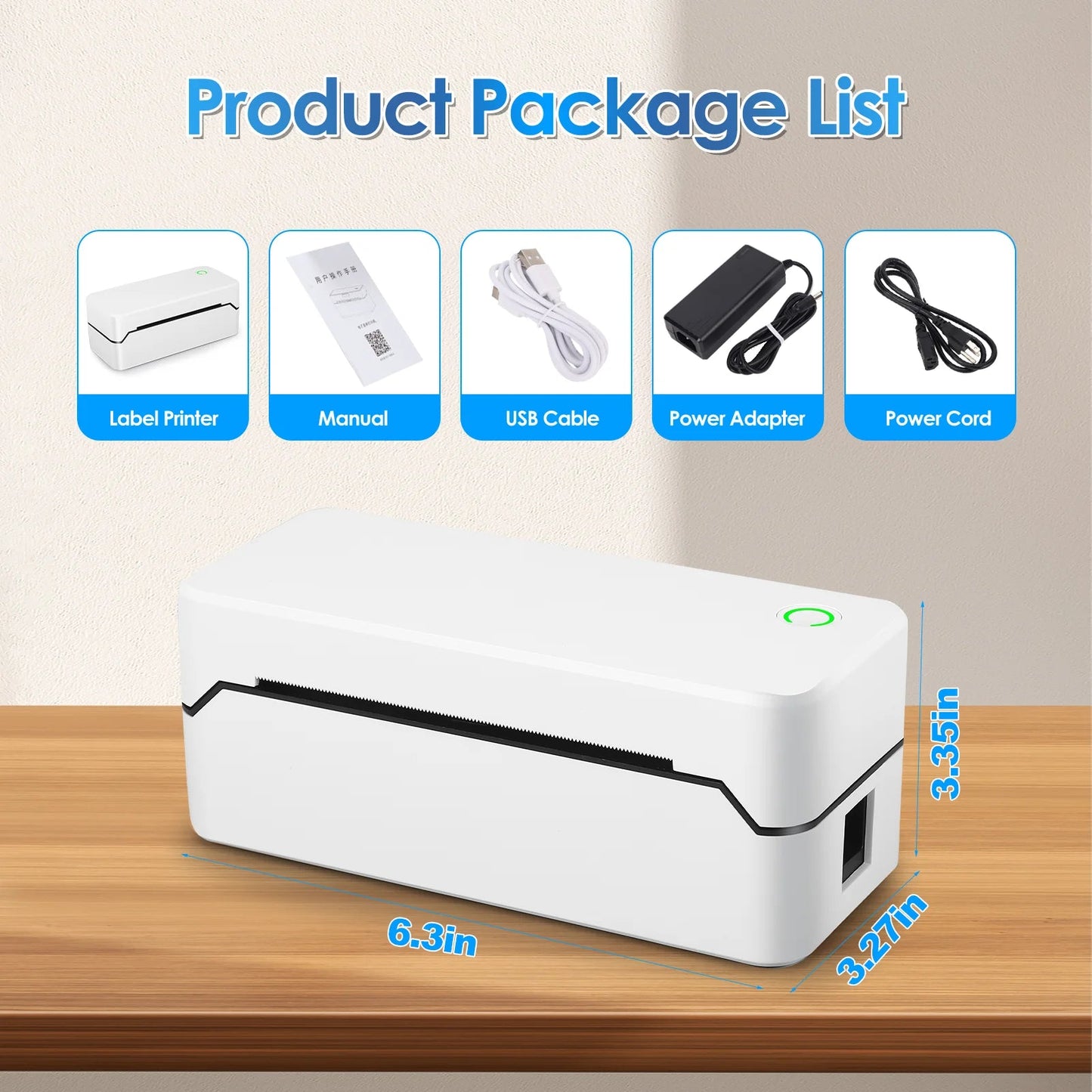 Bluetooth Thermal Shipping Label Printer, Wireless 4X6 Label Printer for Shipping Package and Small Business, Compatible with Android Ios Windows Mac, High Speed Labels Maker Printer