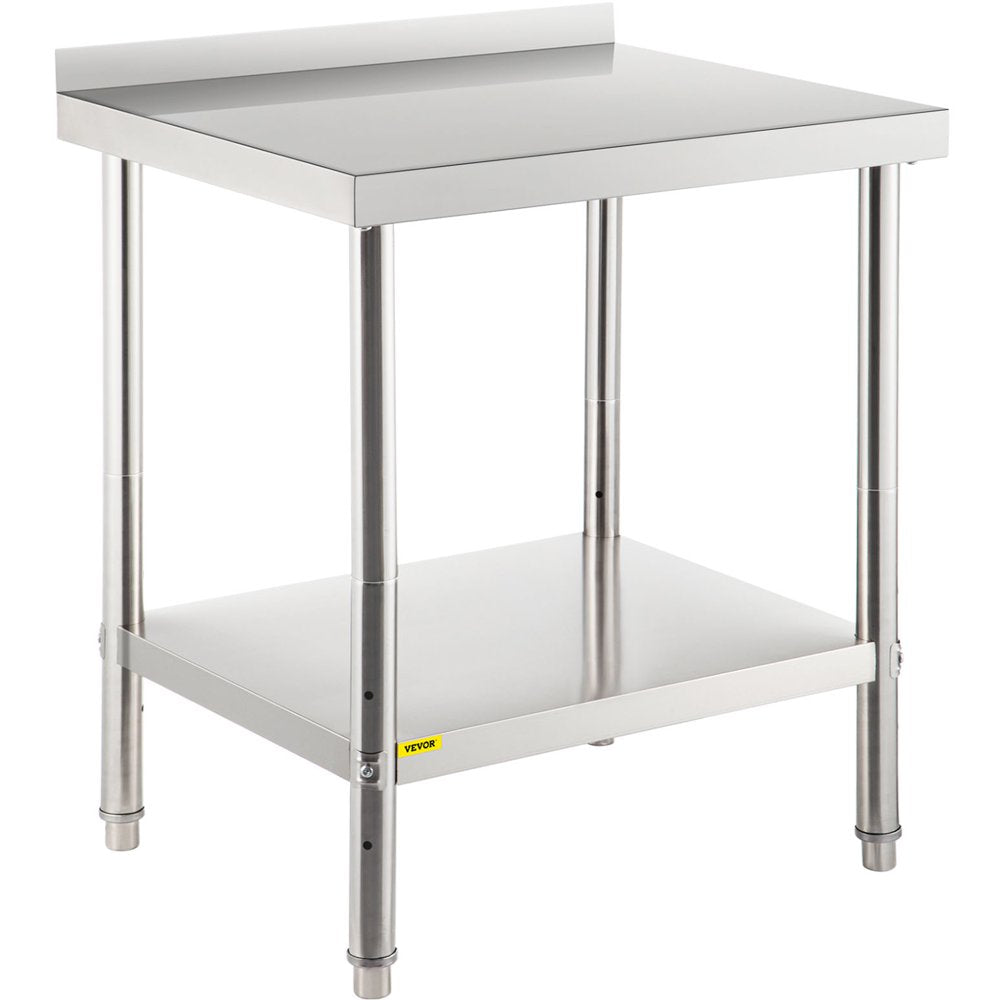 Stainless Steel Prep Table, 30 X 24 X 35 Inch, 440Lbs Load Capacity Heavy Duty Metal Worktable with Backsplash and Adjustable Undershelf, Commercial Workstation for Kitchen Restaurant