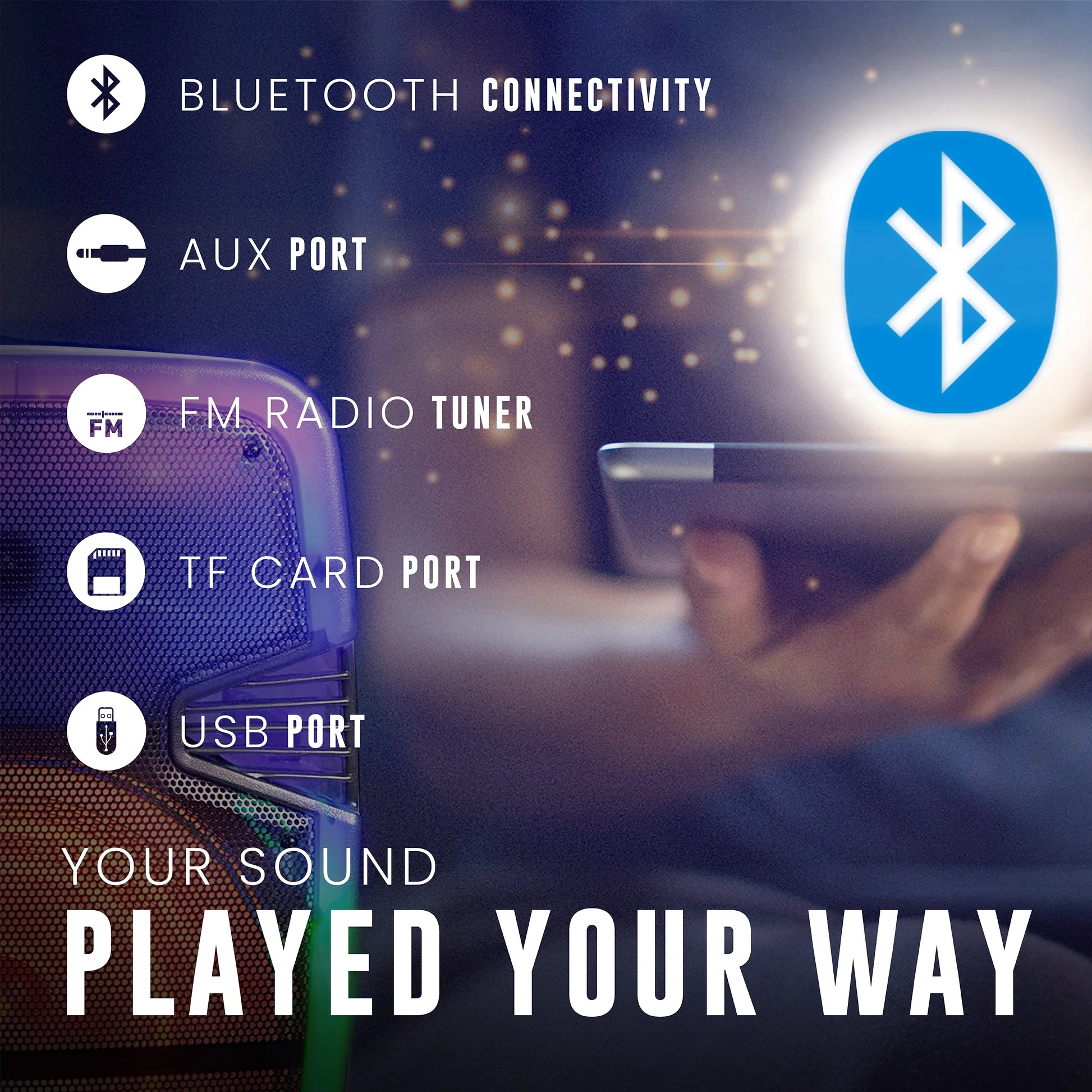 Portable Bluetooth Rechargeable Speaker with Party Lights, TMS-1560, Multicolor