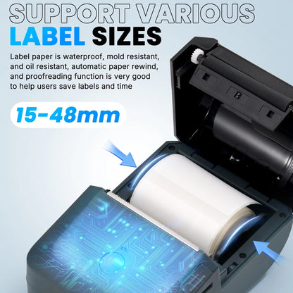 Label Maker Machine with Tape,Bluetooth Label Maker,Wide Waterproof Label Thermal Label Printer for Small Business,Address, Logo, Retail, Blue
